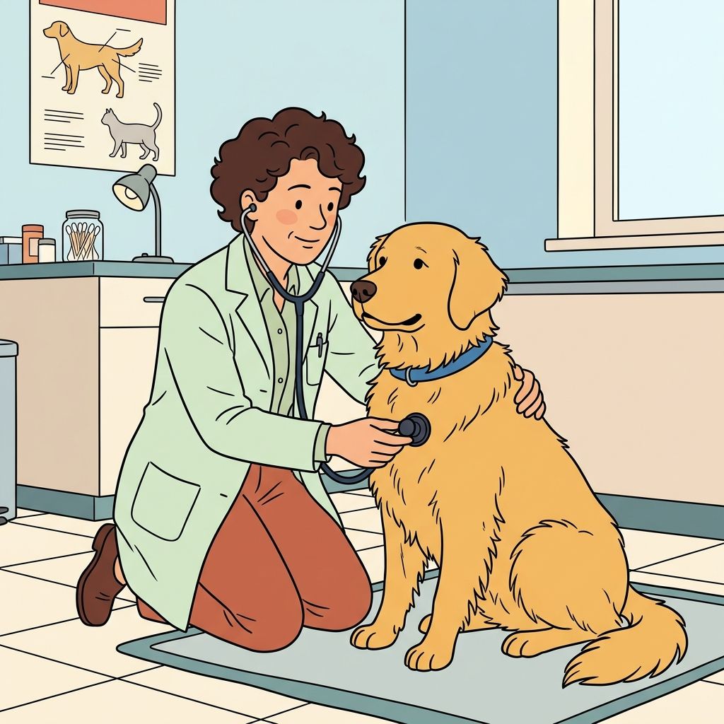AI mnemonic illustration for the English word "pet stethoscope"
