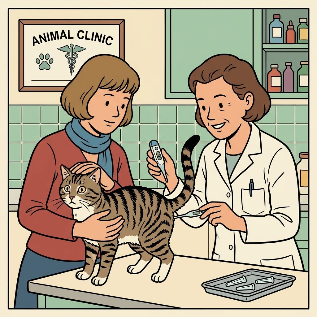 AI mnemonic illustration for the English word "pet thermometer"