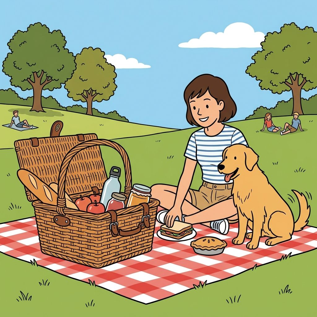AI mnemonic illustration for the English word "picnic basket"