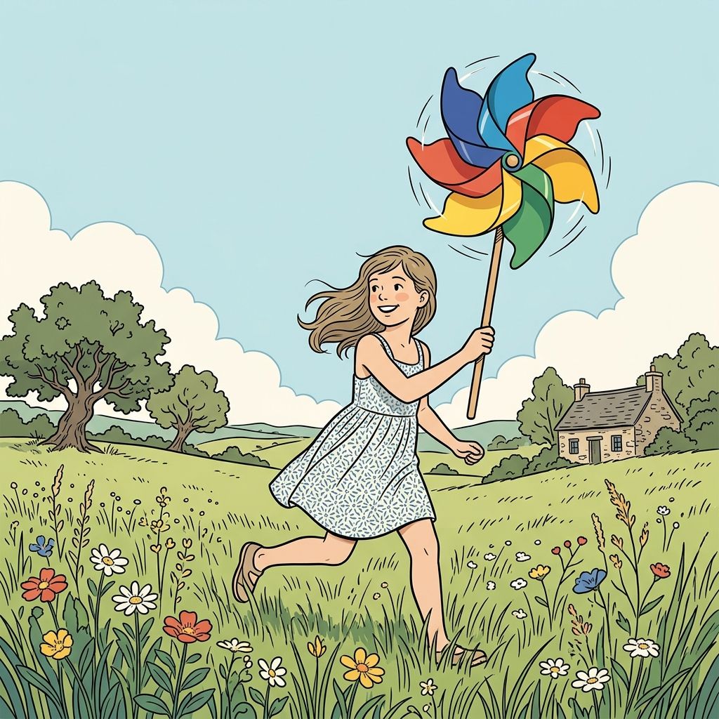 AI mnemonic illustration for the English word "pinwheel"
