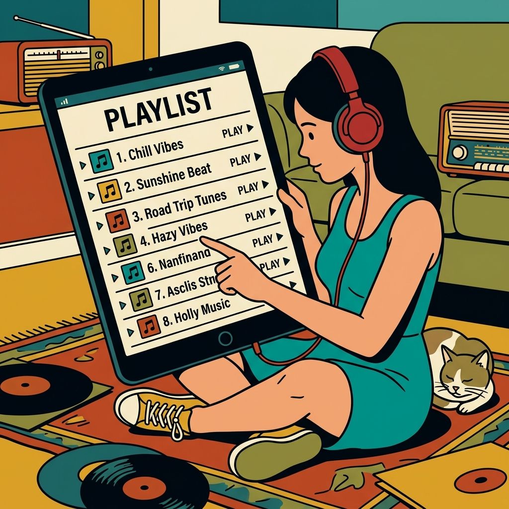 AI mnemonic illustration for the English word "playlist"
