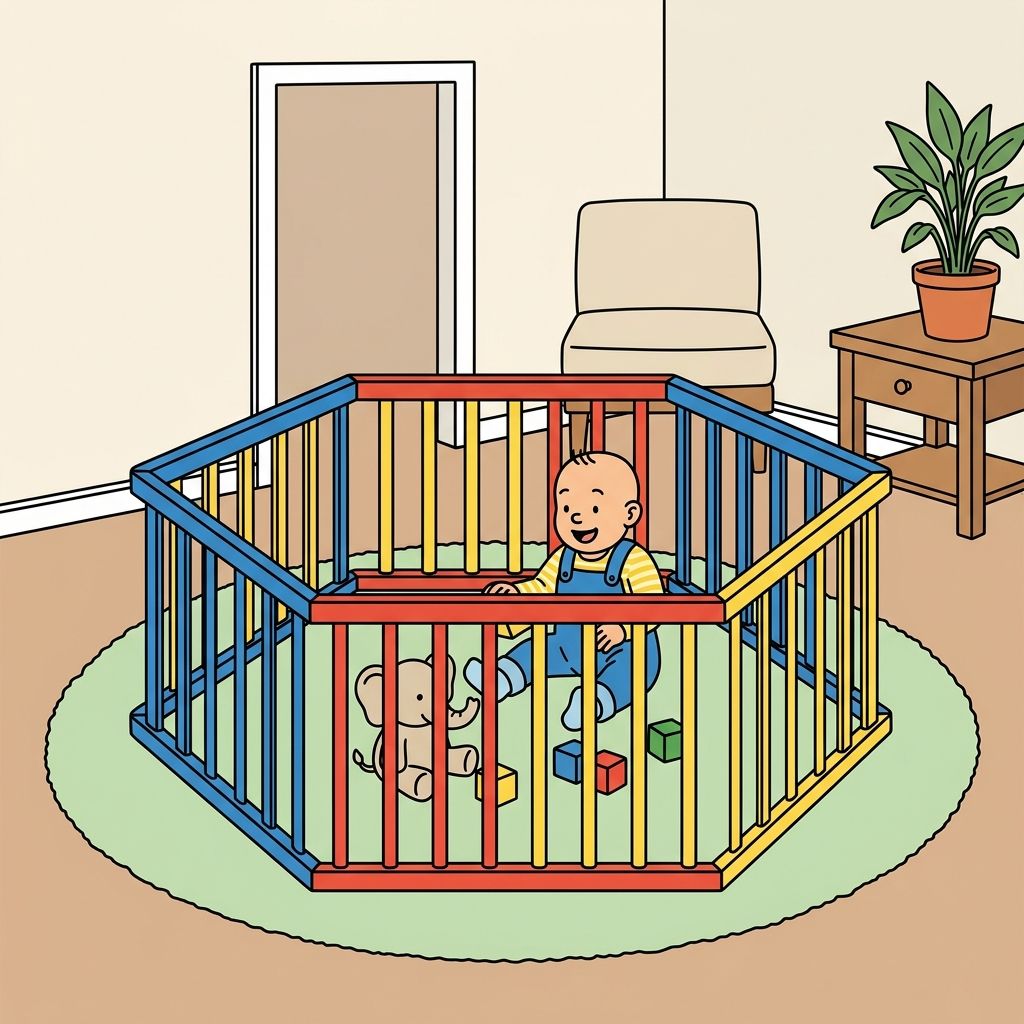 AI mnemonic illustration for the English word "playpen"