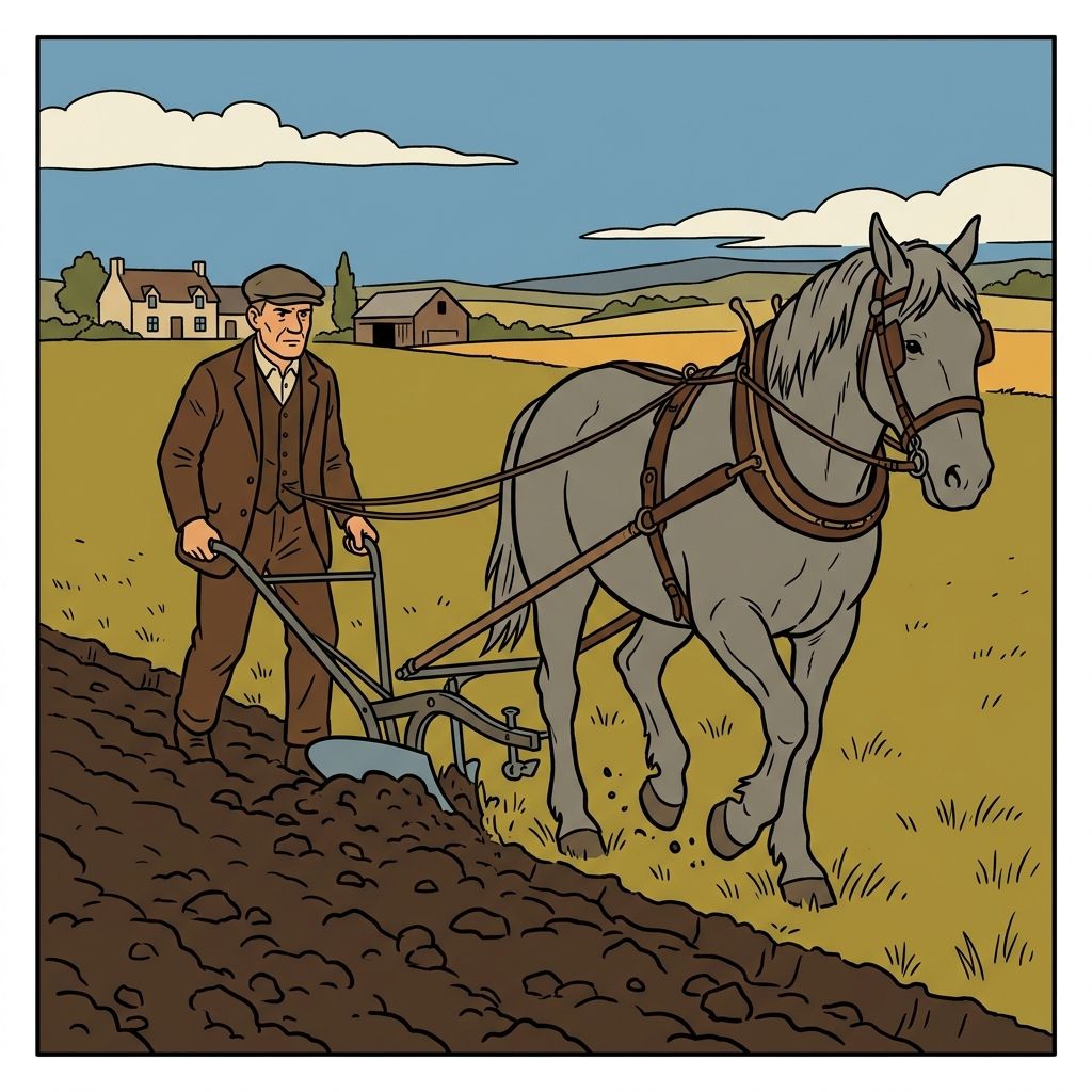 AI mnemonic illustration for the English word "plowing"