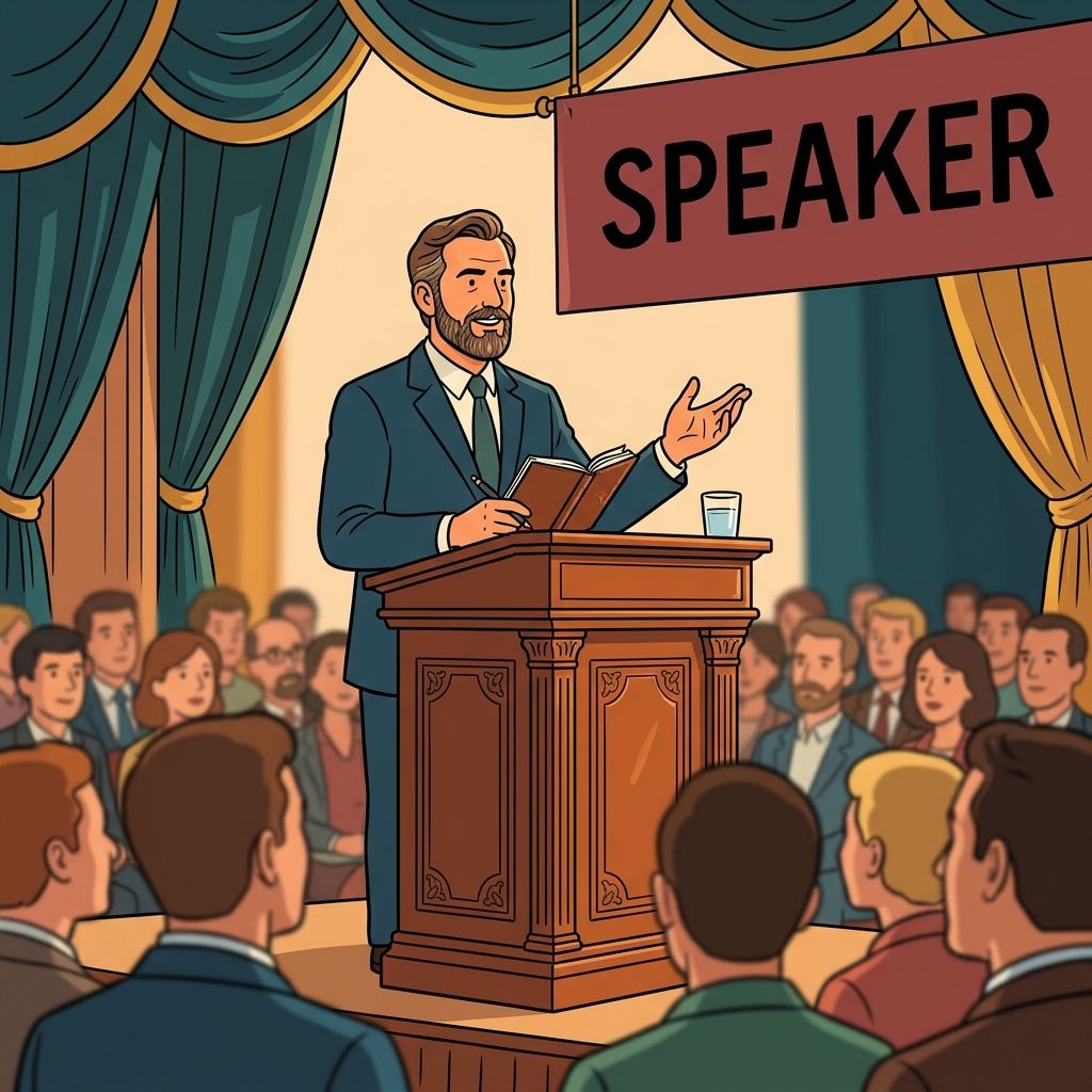 AI mnemonic illustration for the English word "podium"