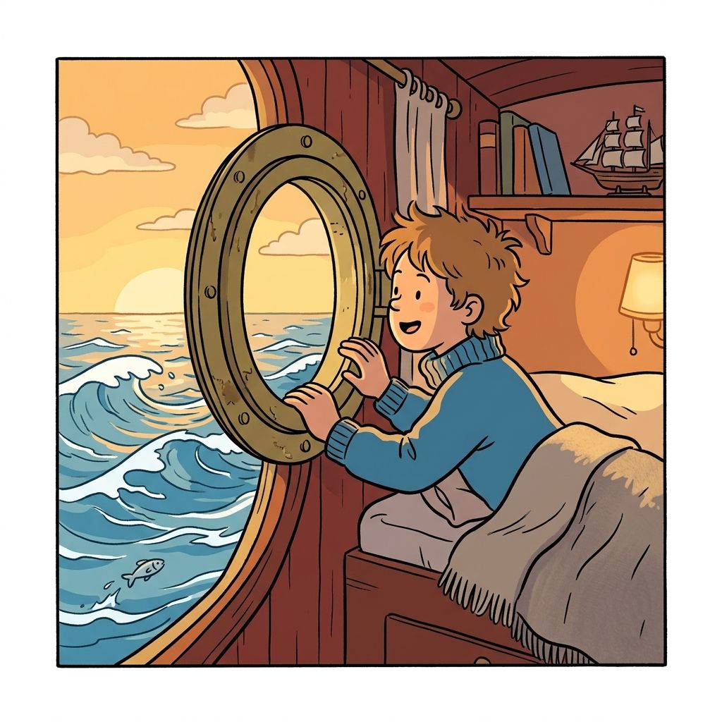 AI mnemonic illustration for the English word "porthole"