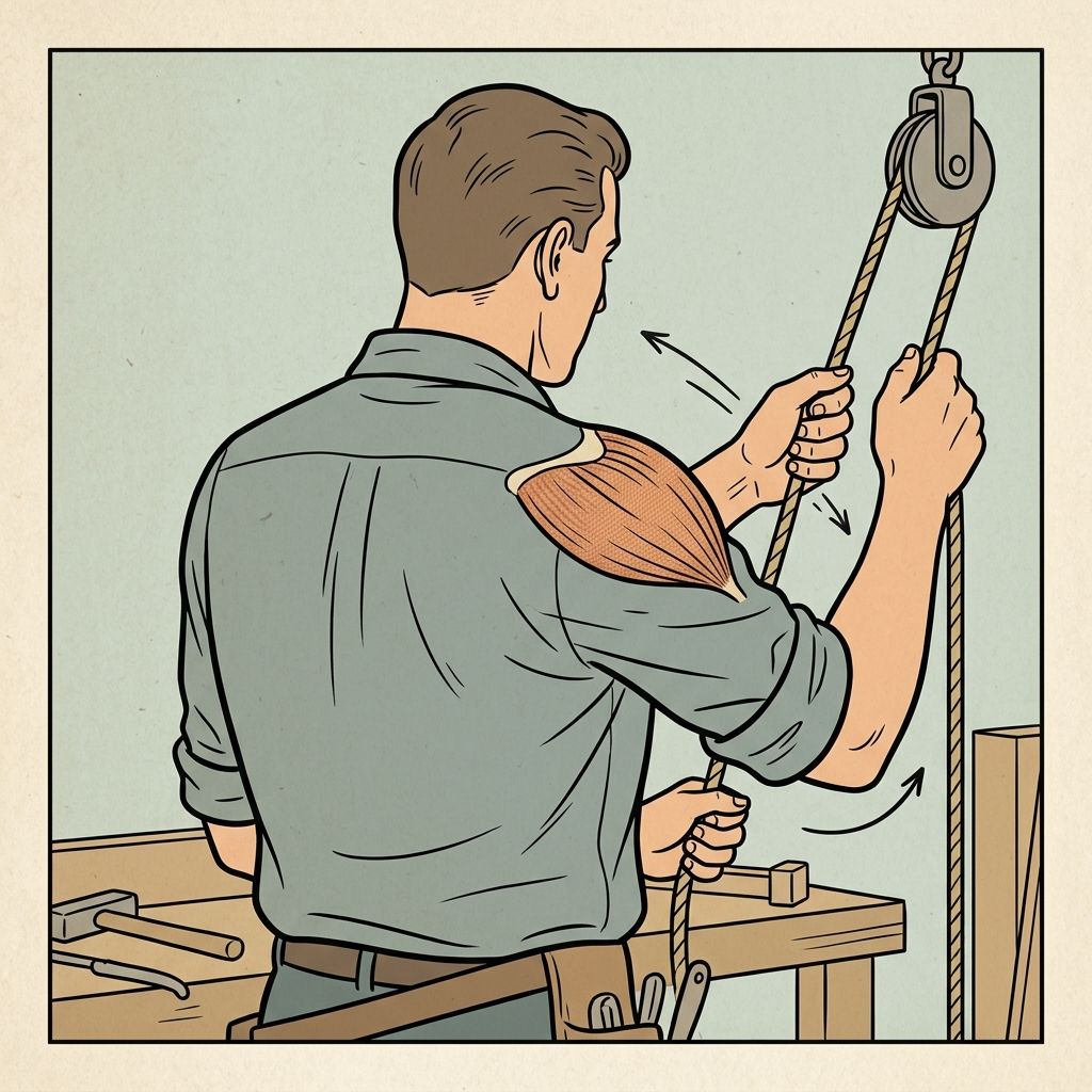 AI mnemonic illustration for the English word "posterior deltoid"