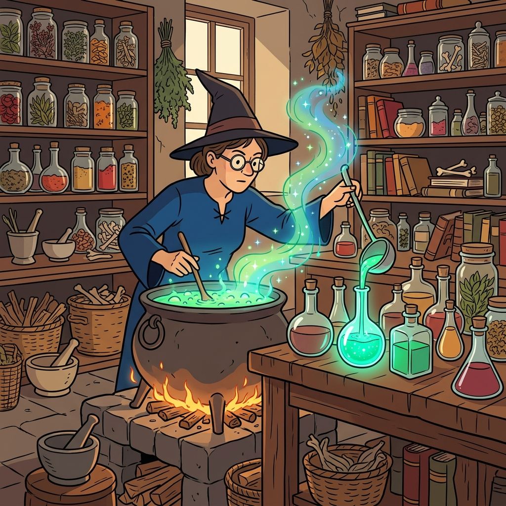 AI mnemonic illustration for the English word "potion"