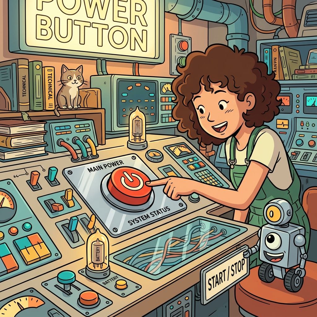 AI mnemonic illustration for the English word "power button"