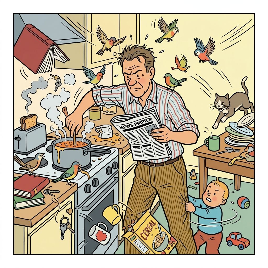 AI mnemonic illustration for the English word "preoccupied"