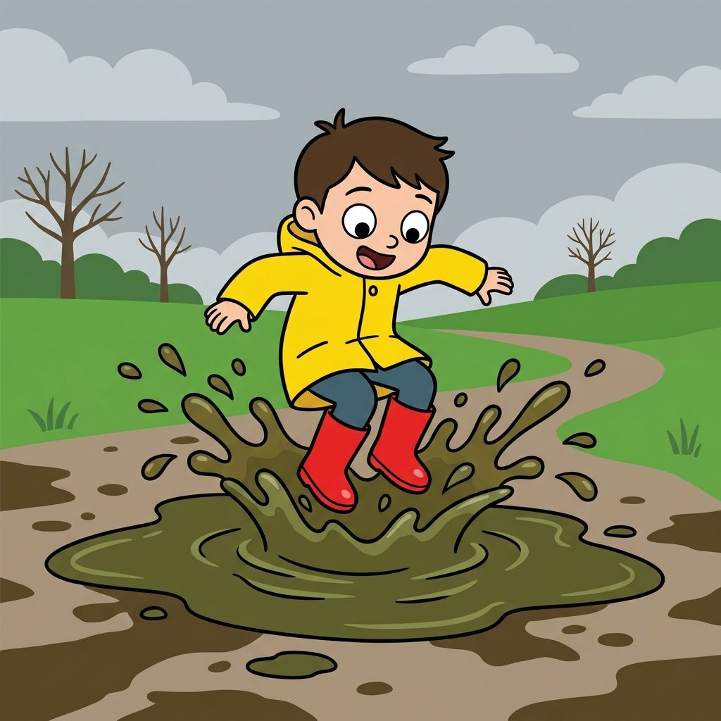 AI mnemonic illustration for the English word "puddle"