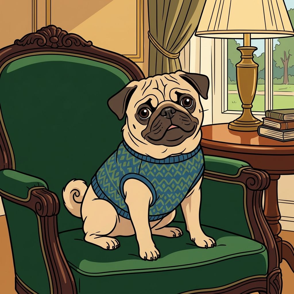 AI mnemonic illustration for the English word "pug"