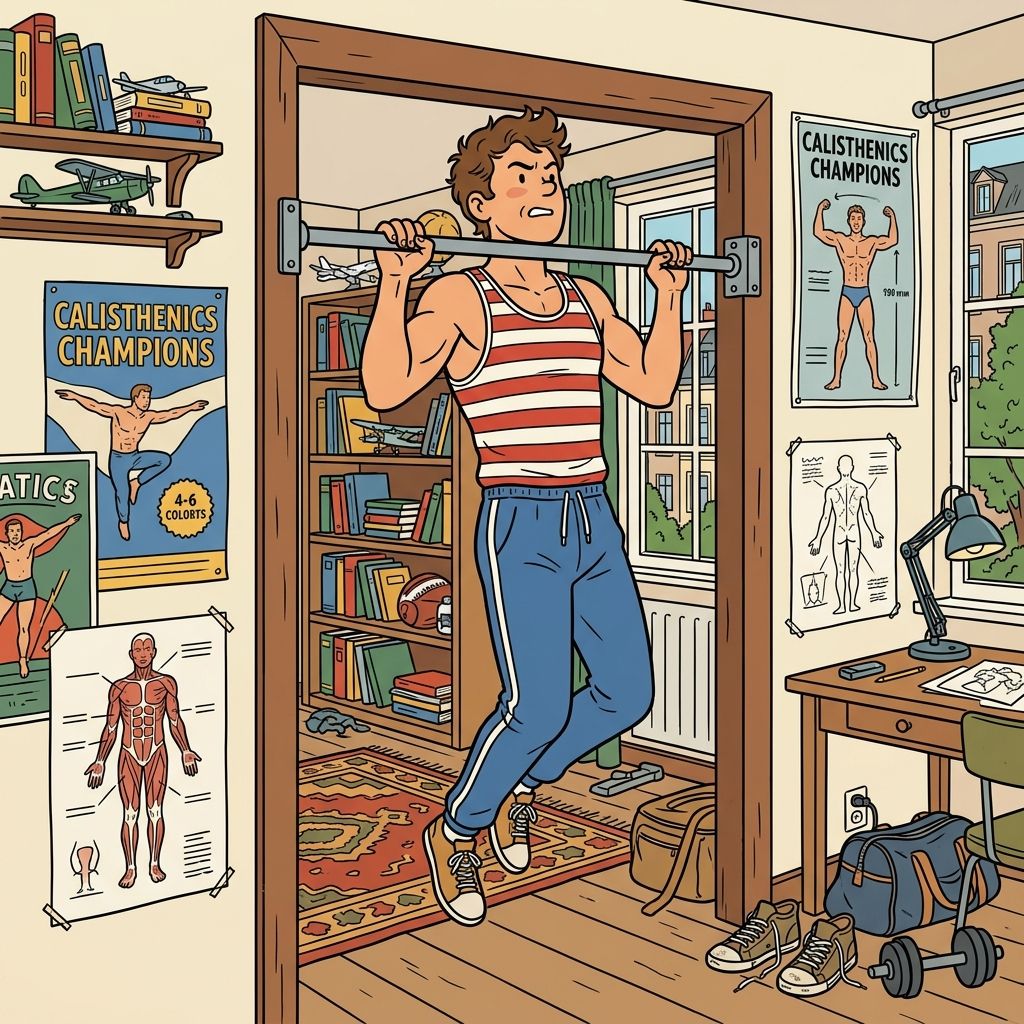 AI mnemonic illustration for the English word "pull-up bar"