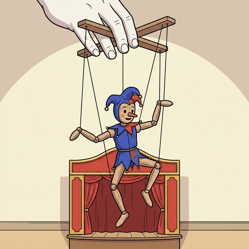 AI mnemonic illustration for the English word "puppet"