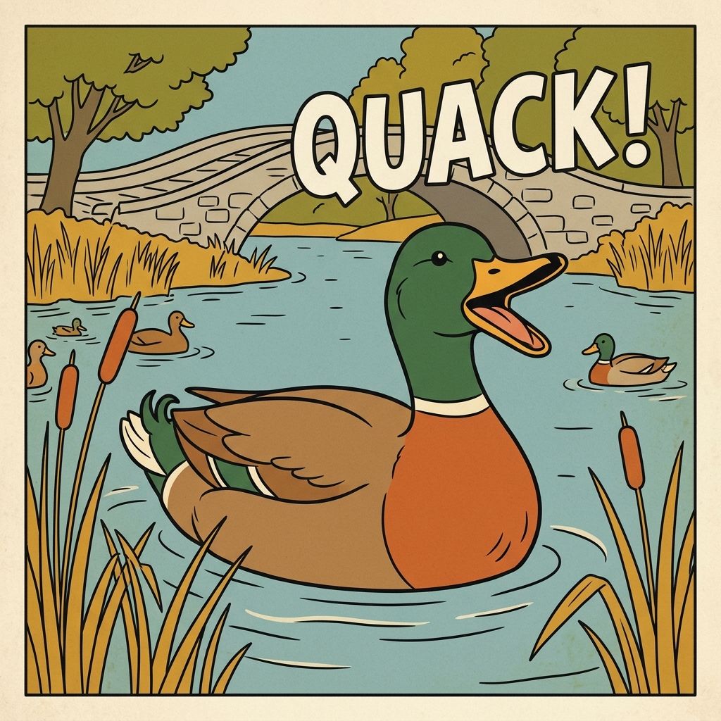 AI mnemonic illustration for the English word "quack"