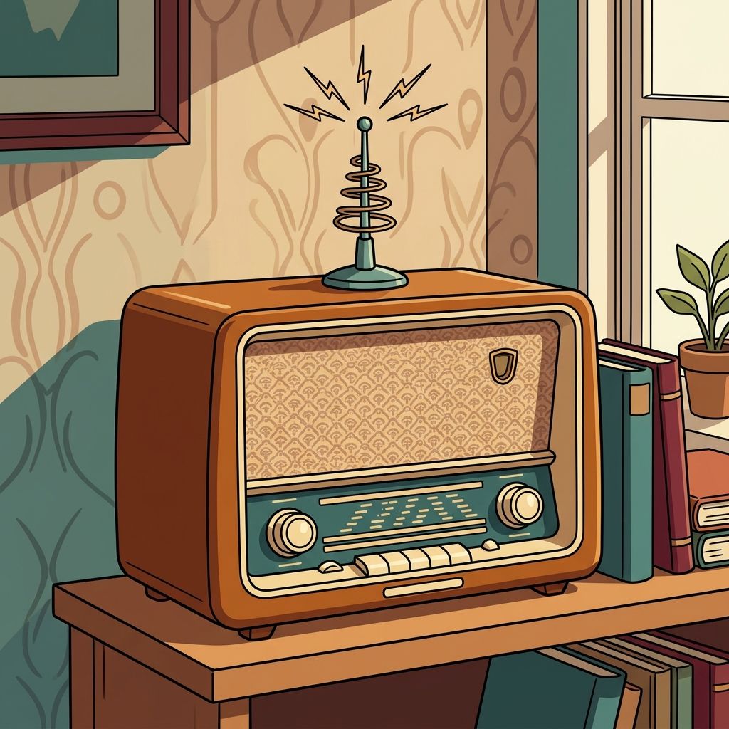 AI mnemonic illustration for the English word "radio"