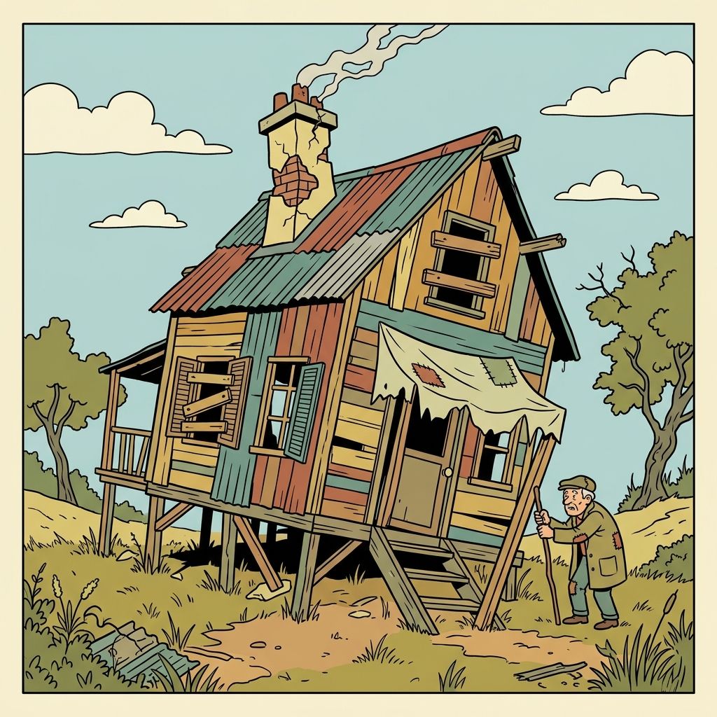 AI mnemonic illustration for the English word "ramshackle"