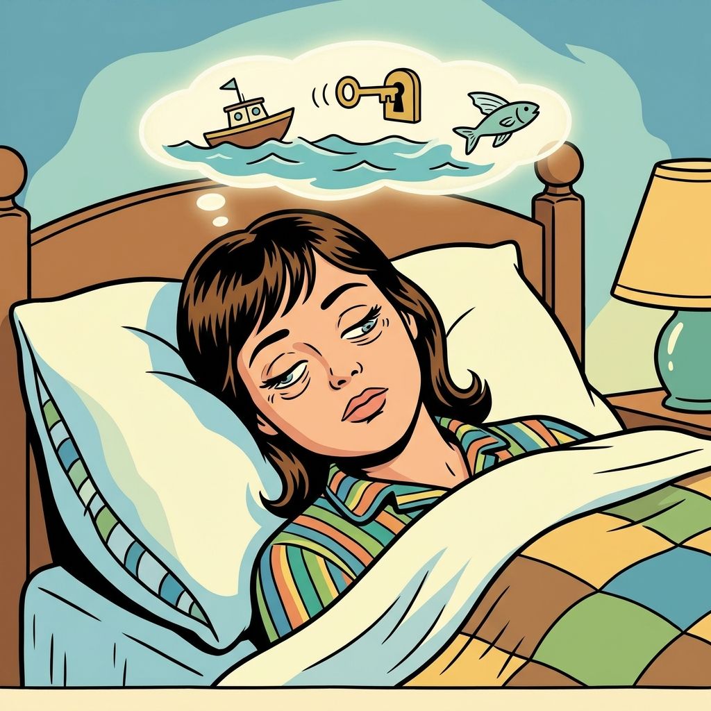 AI mnemonic illustration for the English word "REM sleep"