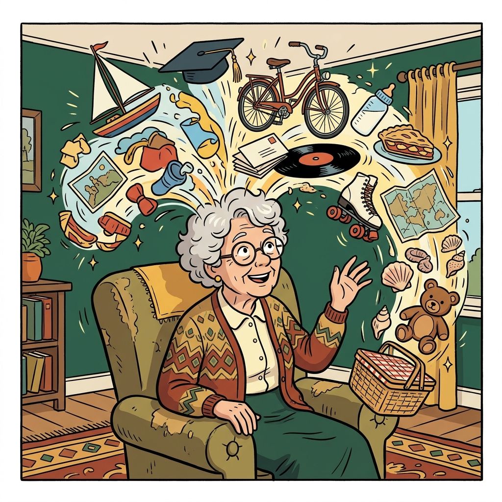 AI mnemonic illustration for the English word "reminiscence"