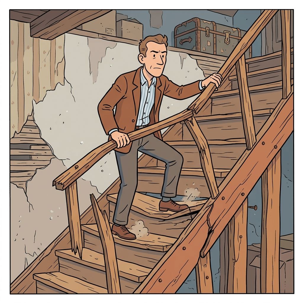 AI mnemonic illustration for the English word "rickety"