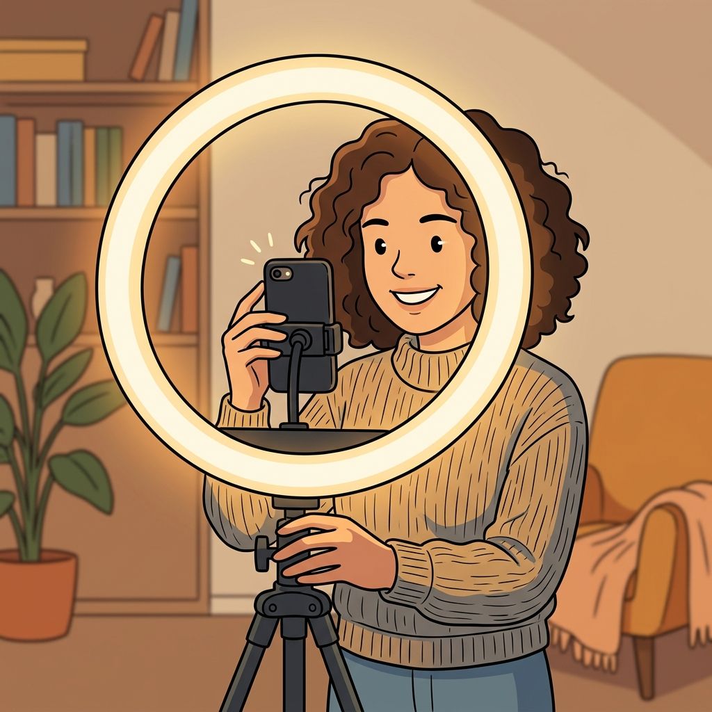 AI mnemonic illustration for the English word "ring light"