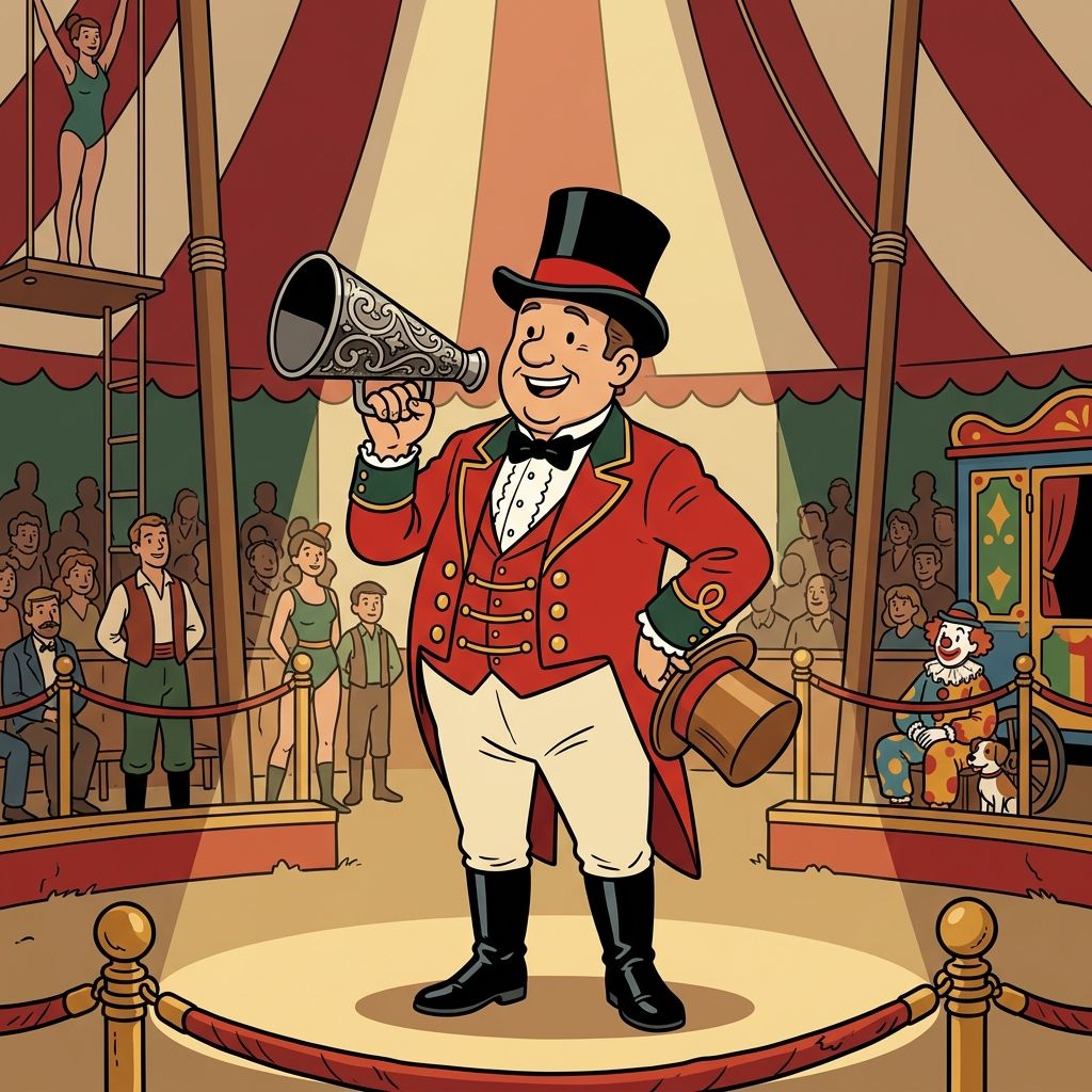 AI mnemonic illustration for the English word "ringmaster"