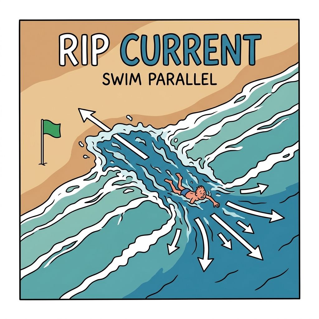 AI mnemonic illustration for the English word "rip current"