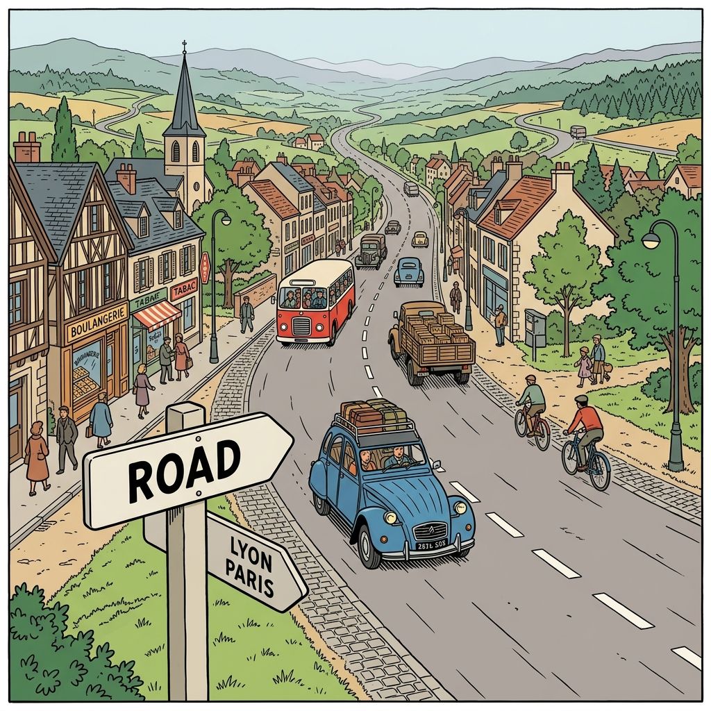 AI mnemonic illustration for the English word "road"