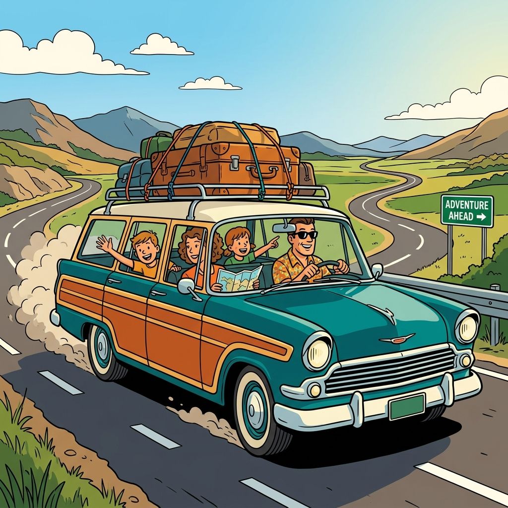 AI mnemonic illustration for the English word "road trip"