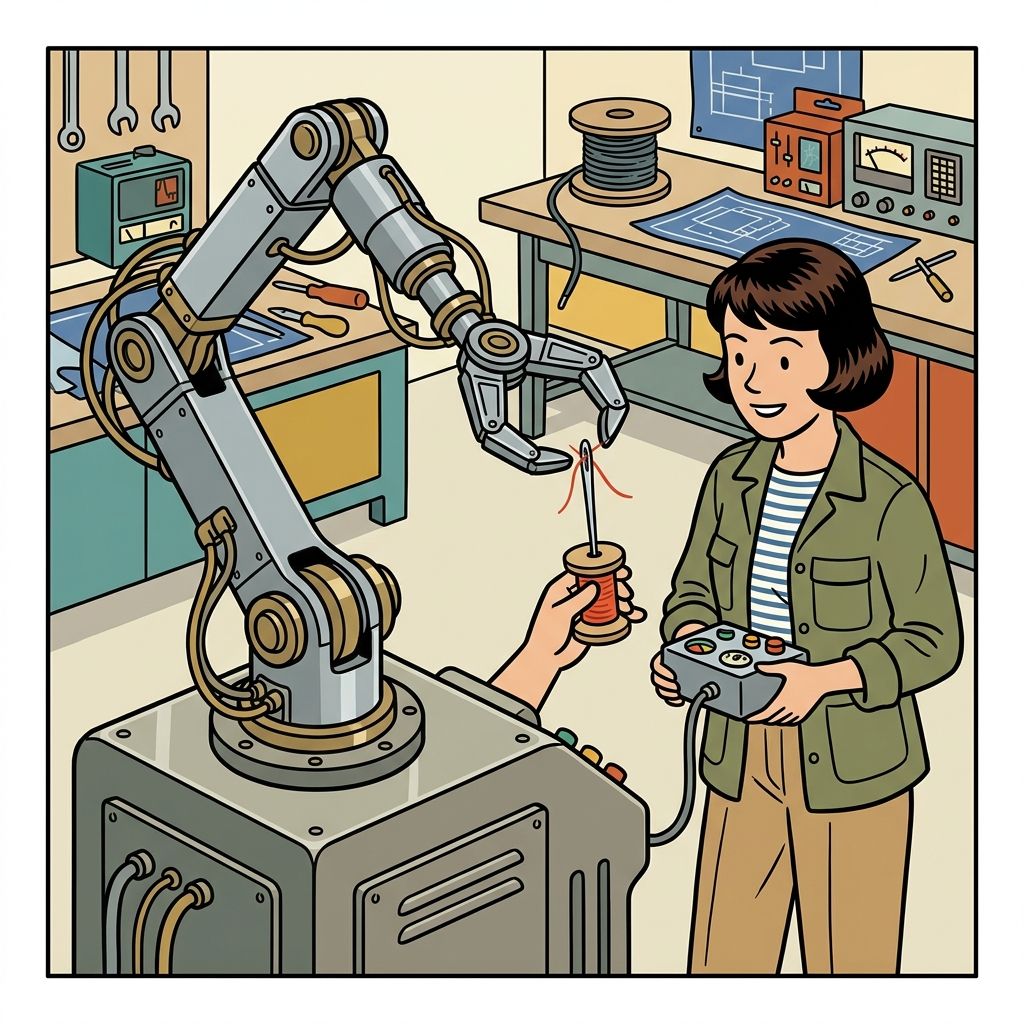 AI mnemonic illustration for the English word "robotic arm"