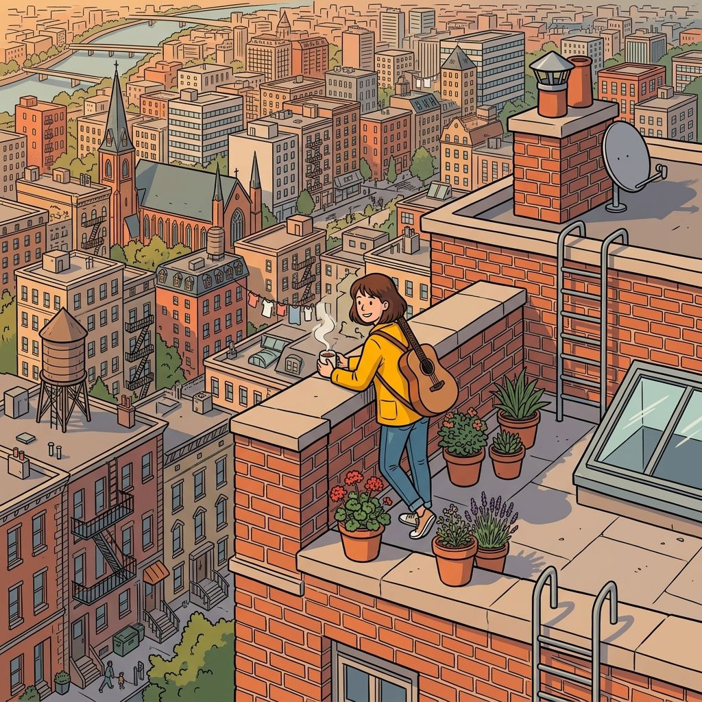 AI mnemonic illustration for the English word "rooftop"