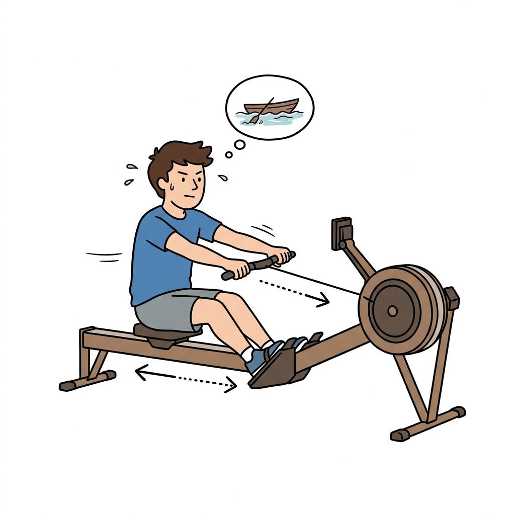 AI mnemonic illustration for the English word "rowing machine"