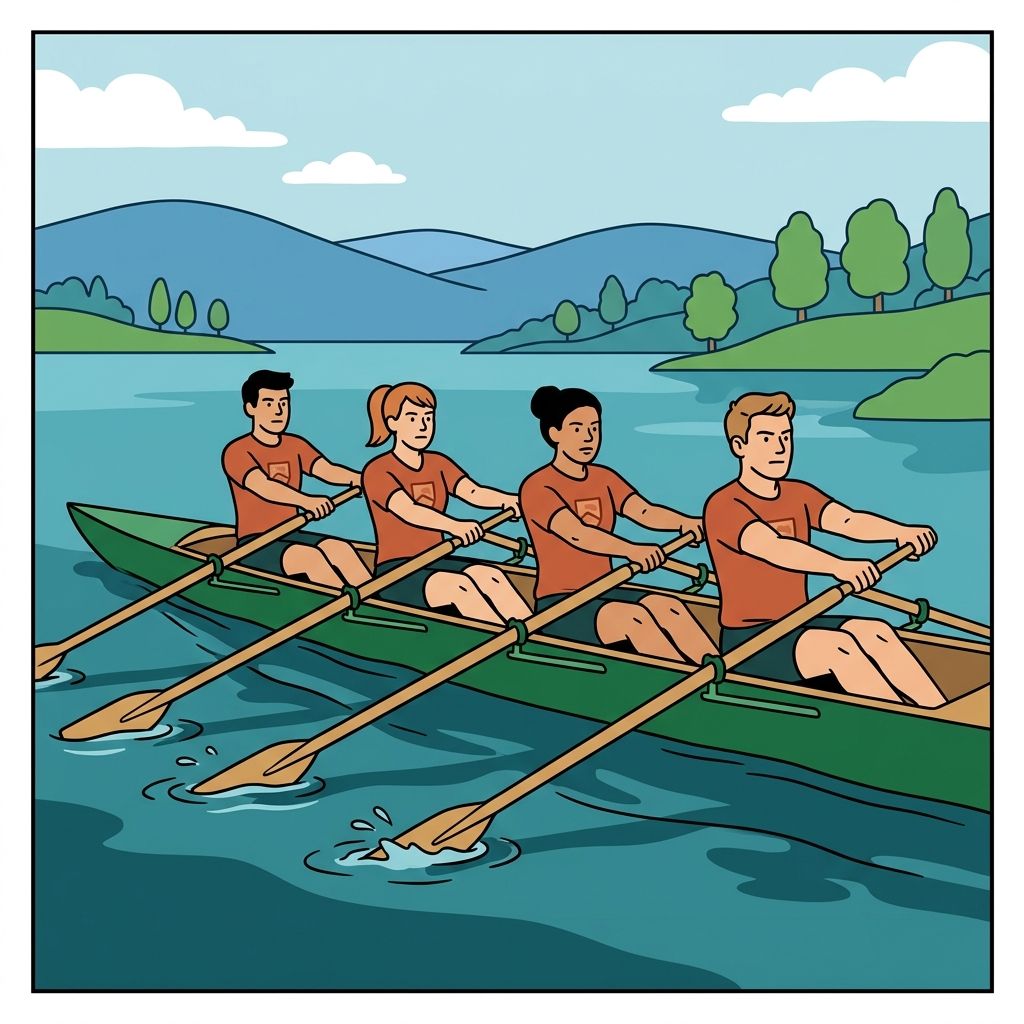 AI mnemonic illustration for the English word "rowing"