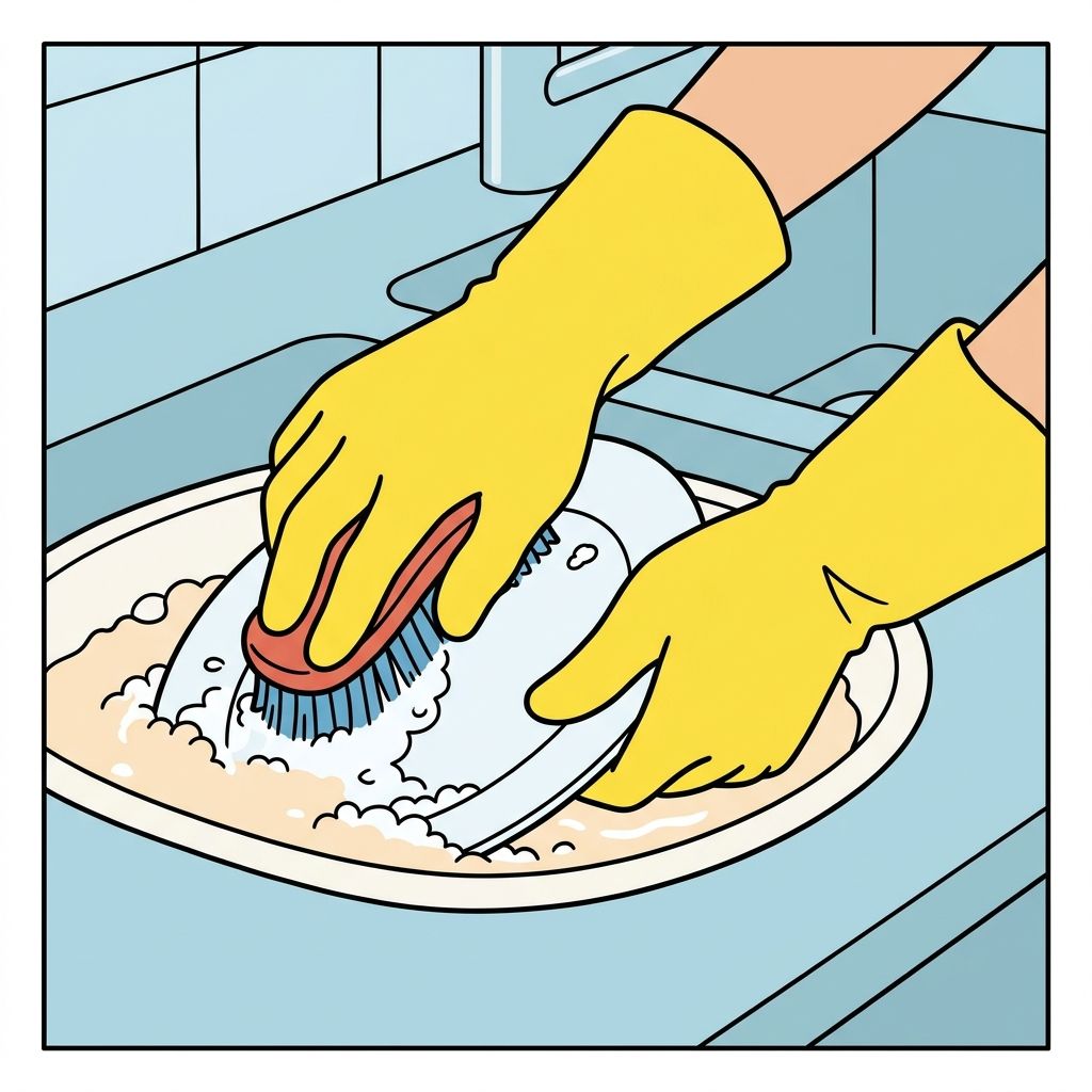 AI mnemonic illustration for the English word "rubber gloves"
