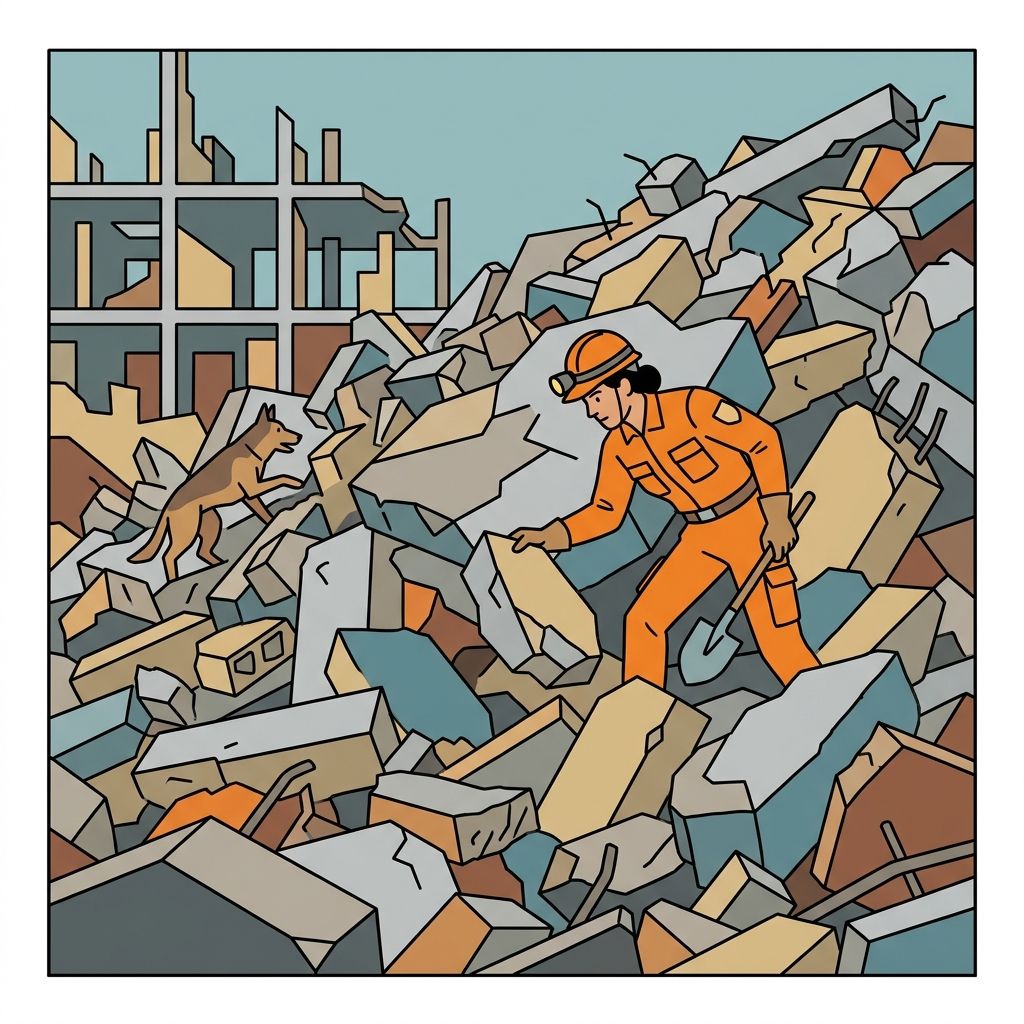 AI mnemonic illustration for the English word "rubble"