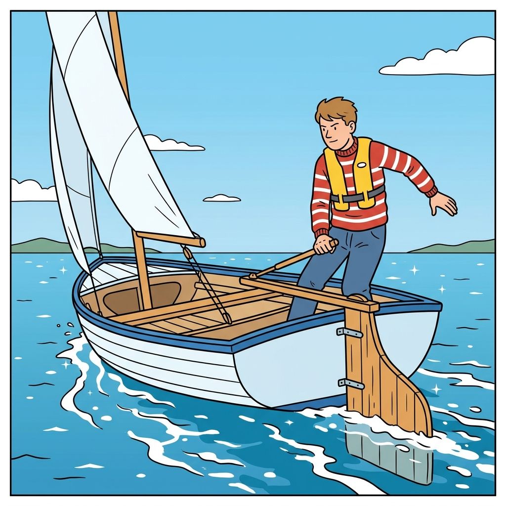 AI mnemonic illustration for the English word "rudder"