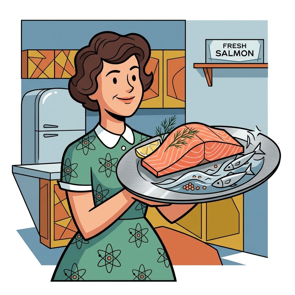 AI mnemonic illustration for the English word "salmon"