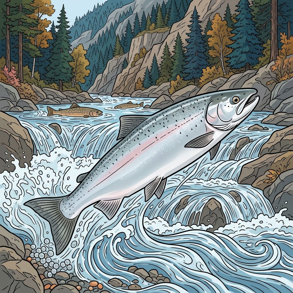 AI mnemonic illustration for the English word "salmon"