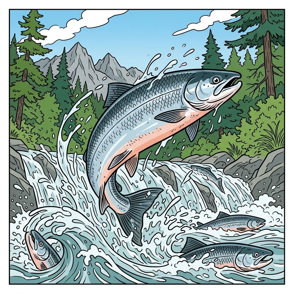 AI mnemonic illustration for the English word "salmon"