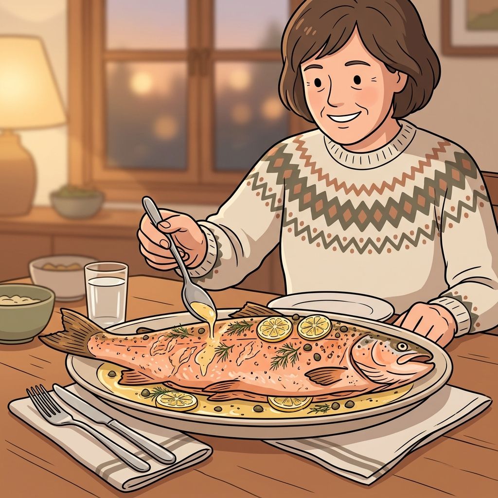 AI mnemonic illustration for the English word "salmon"