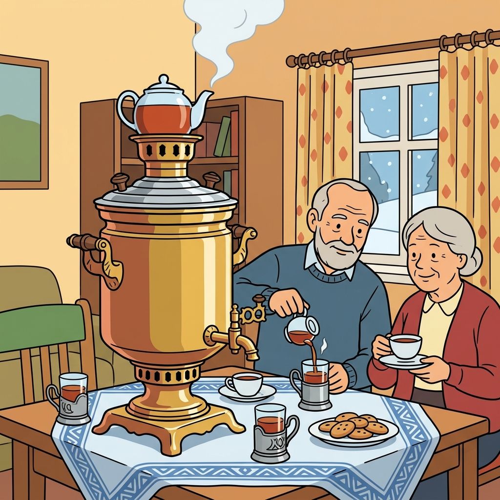 AI mnemonic illustration for the English word "samovar"