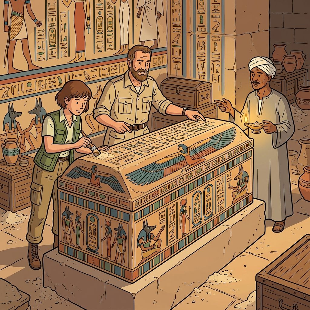 AI mnemonic illustration for the English word "sarcophagus"