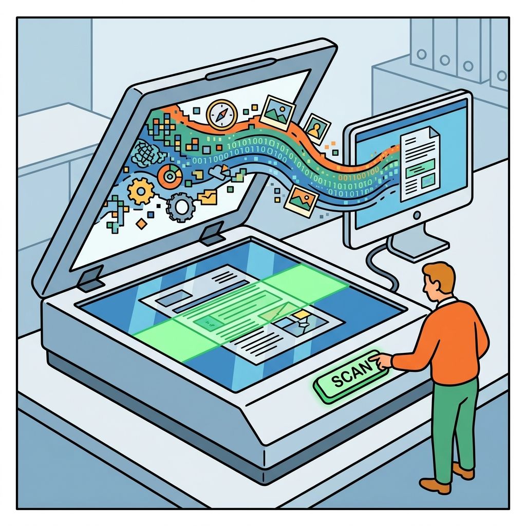 AI mnemonic illustration for the English word "scanner"