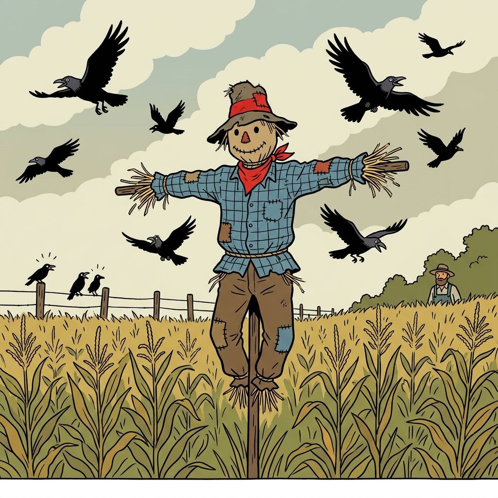 AI mnemonic illustration for the English word "scarecrow"