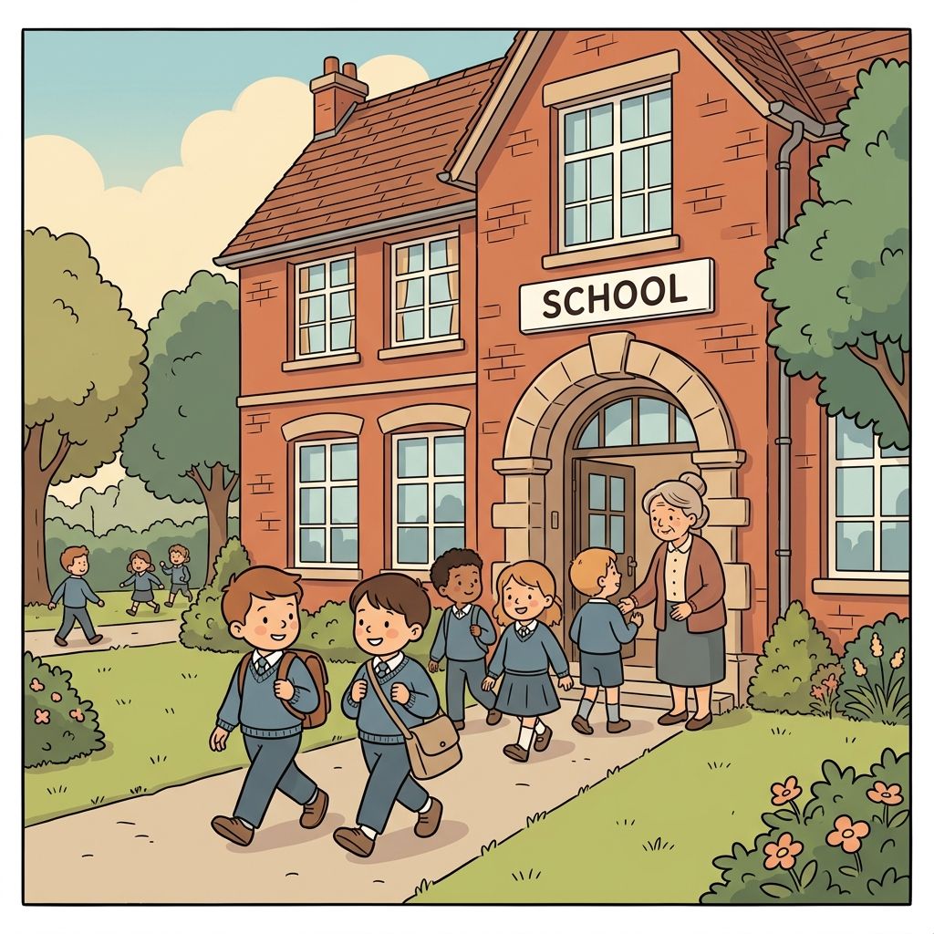 AI mnemonic illustration for the English word "school"