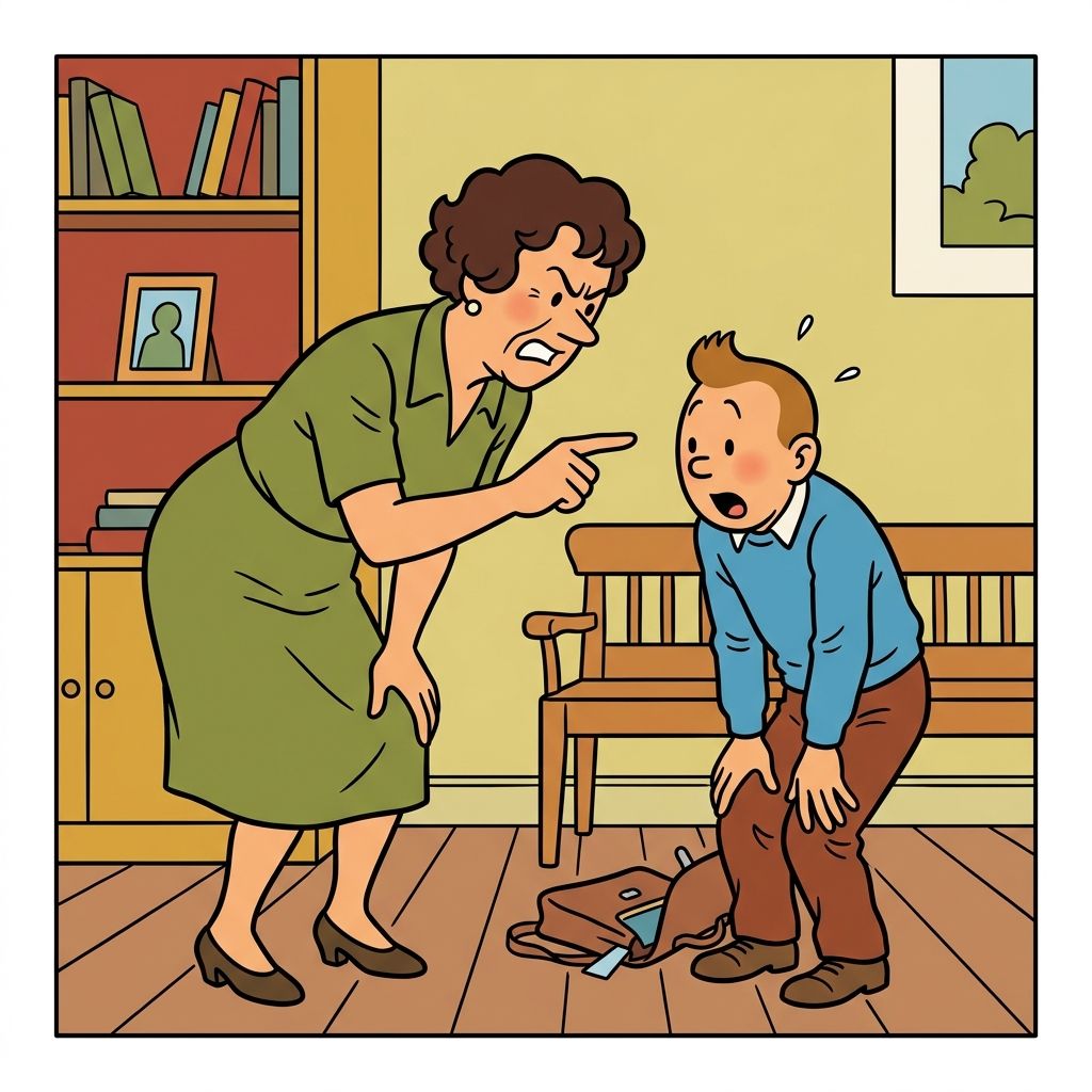 AI mnemonic illustration for the English word "scold"