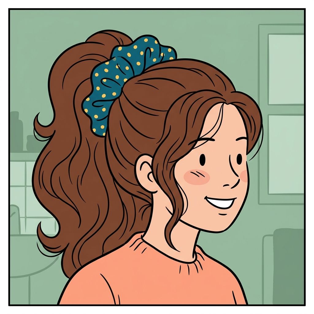 AI mnemonic illustration for the English word "scrunchie"