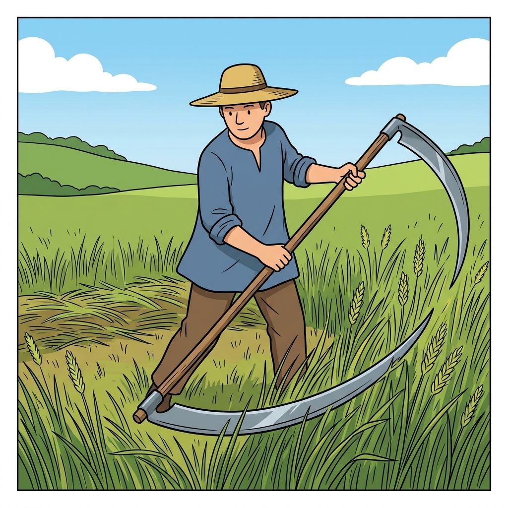 AI mnemonic illustration for the English word "scythe"