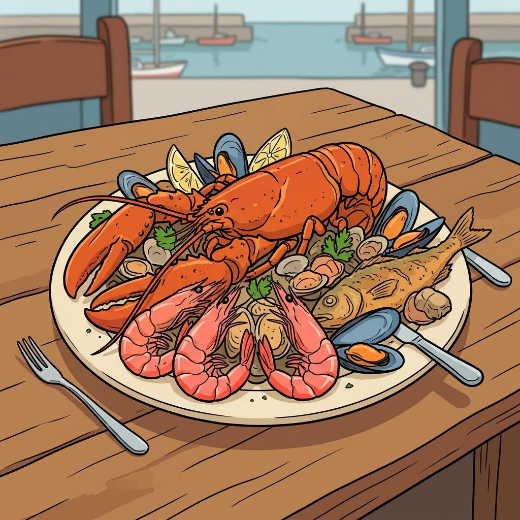 AI mnemonic illustration for the English word "seafood"