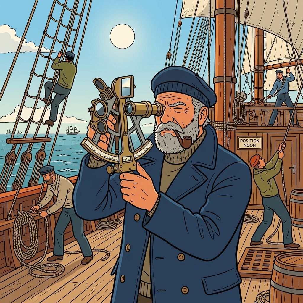 AI mnemonic illustration for the English word "sextant"