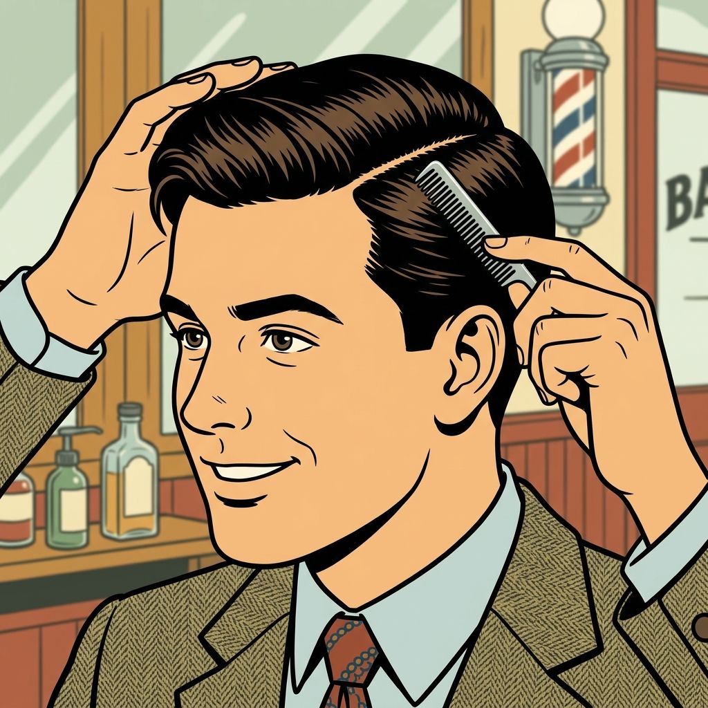 AI mnemonic illustration for the English word "side part"